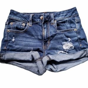 American Eagle Jean Shorts Distressed Super Stretch Denim Blue Size 2